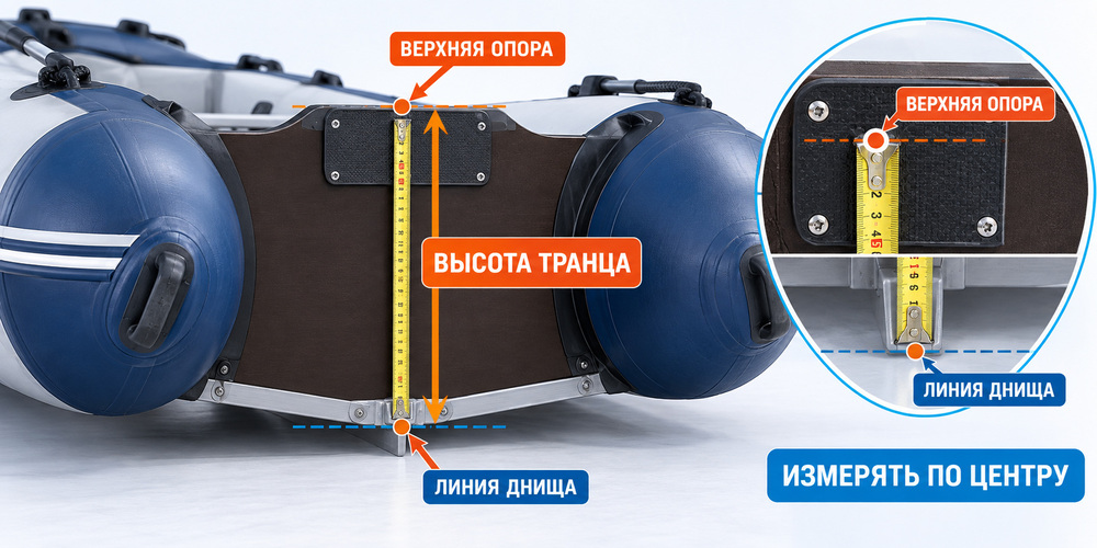Измерение транца от верхней кромки крепления до линии днища